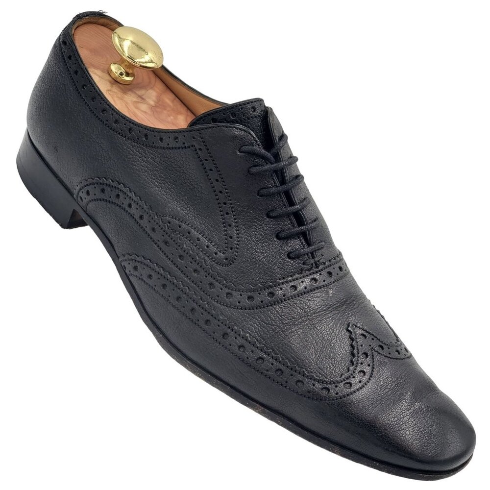 Vintage Bally Switzerland Dress Shoes Men size 9.5 Black Leather Wingtip Oxfords - Picture 8 of 14